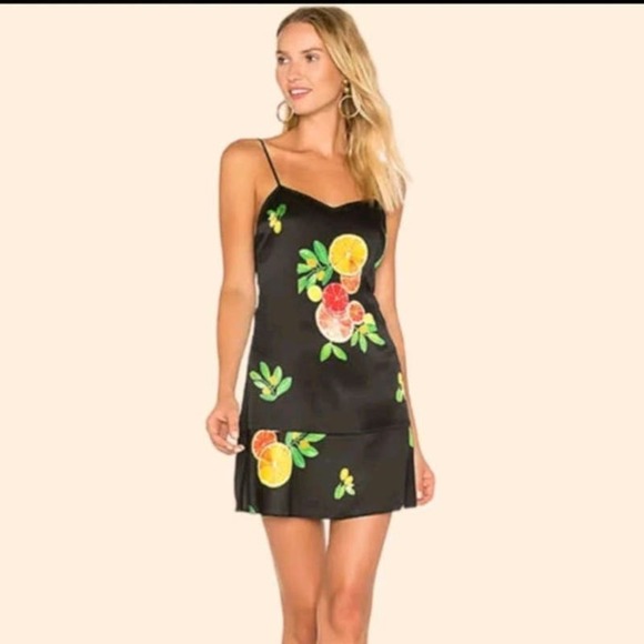 LPA XS Black Citrus Fruit Novelty Print Silk Blend Sleeveless Mini Dress - Picture 1 of 7